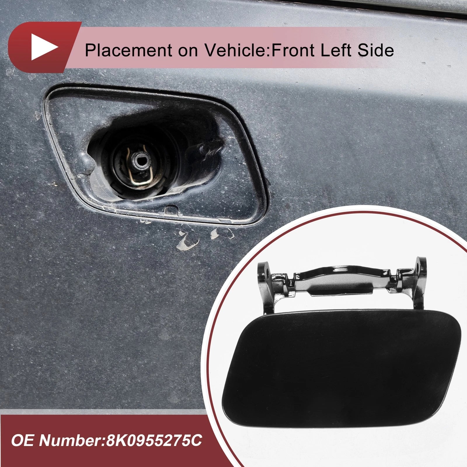 Front Left Washer Nozzle Cover Cap for Audi A4 S4 (2013–2015) 1 Pcs Black