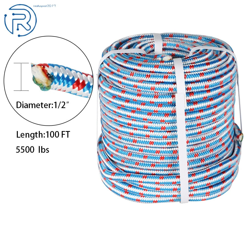 1/2" x 100' Braided Polyester Arborist Rope for Camping and Rigging