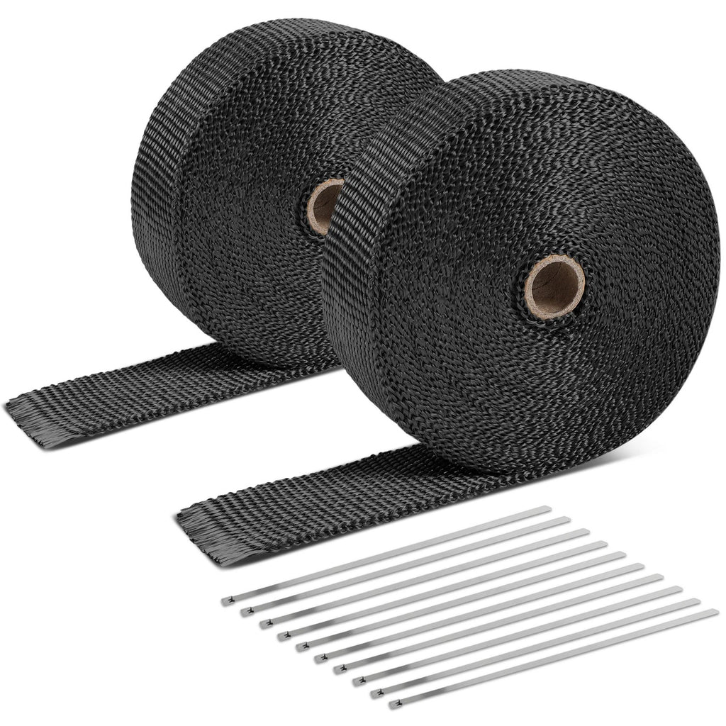 2" Wide Black Fiberglass Exhaust Header Wrap for Universal Use (50Ft)