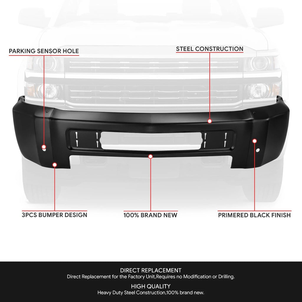 Front Bumper Face Bar for Silverado 2500 3500 HD (2015–2019) Black w/o Foglight Holes