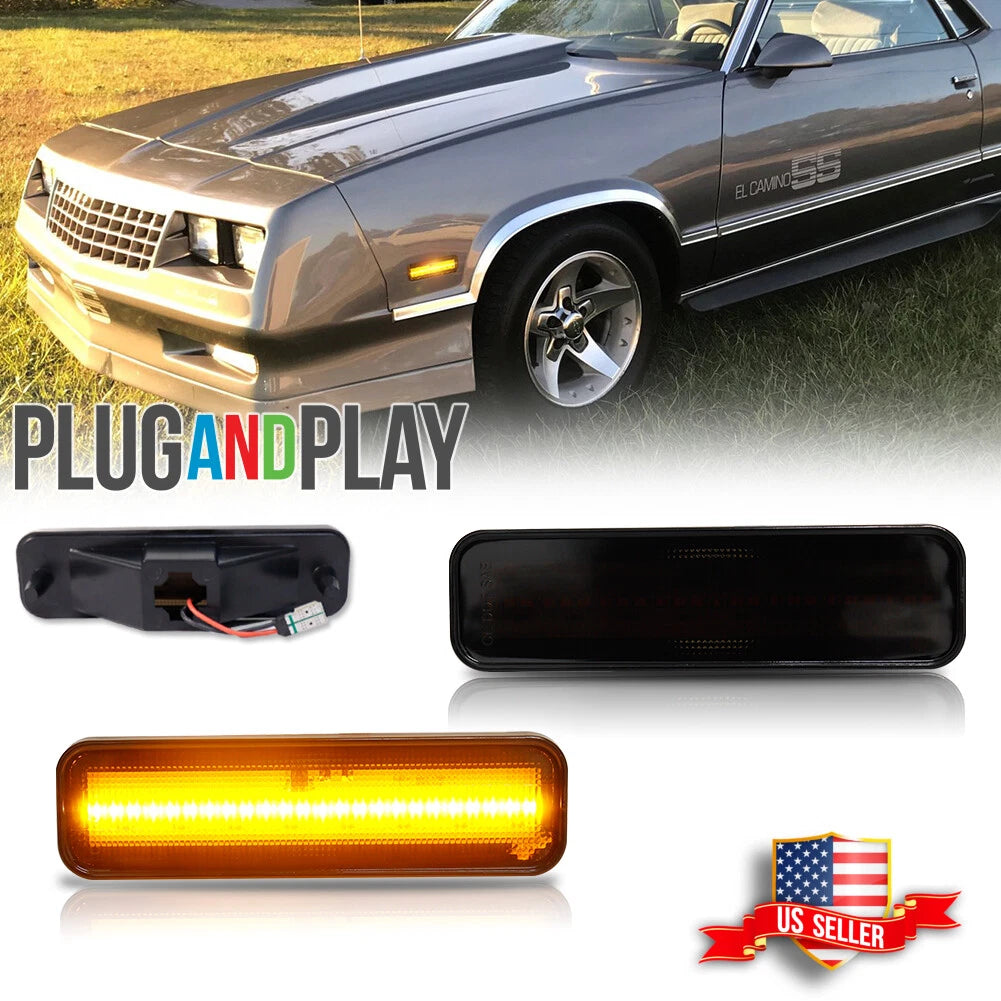 Smoked Amber LED Front Bumper Side Marker Lights for El Camino & Caballero (1982–1987)