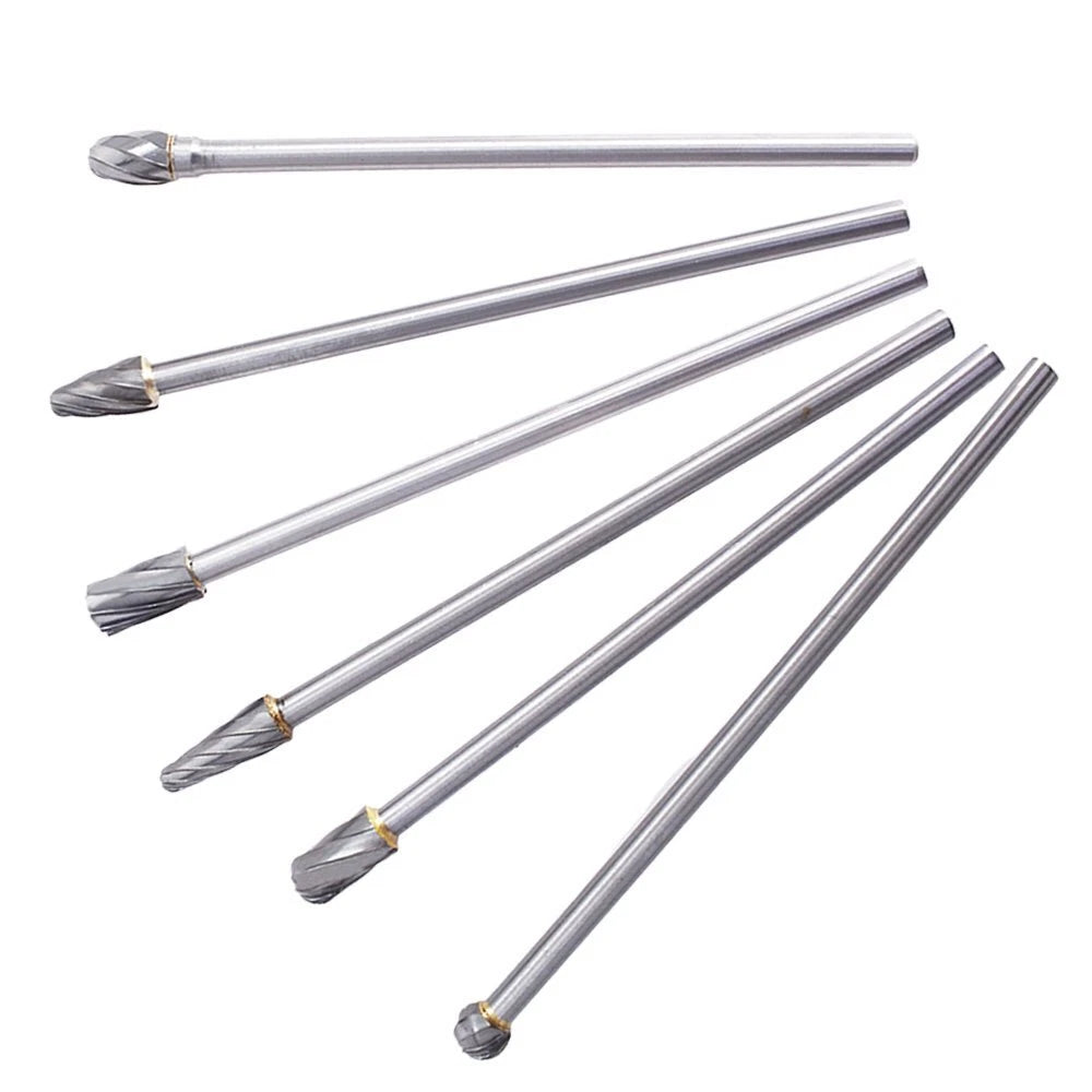 Set of 6 Rotary Aluminum Cut Burrs with 10mm Head and 1/4" Shank