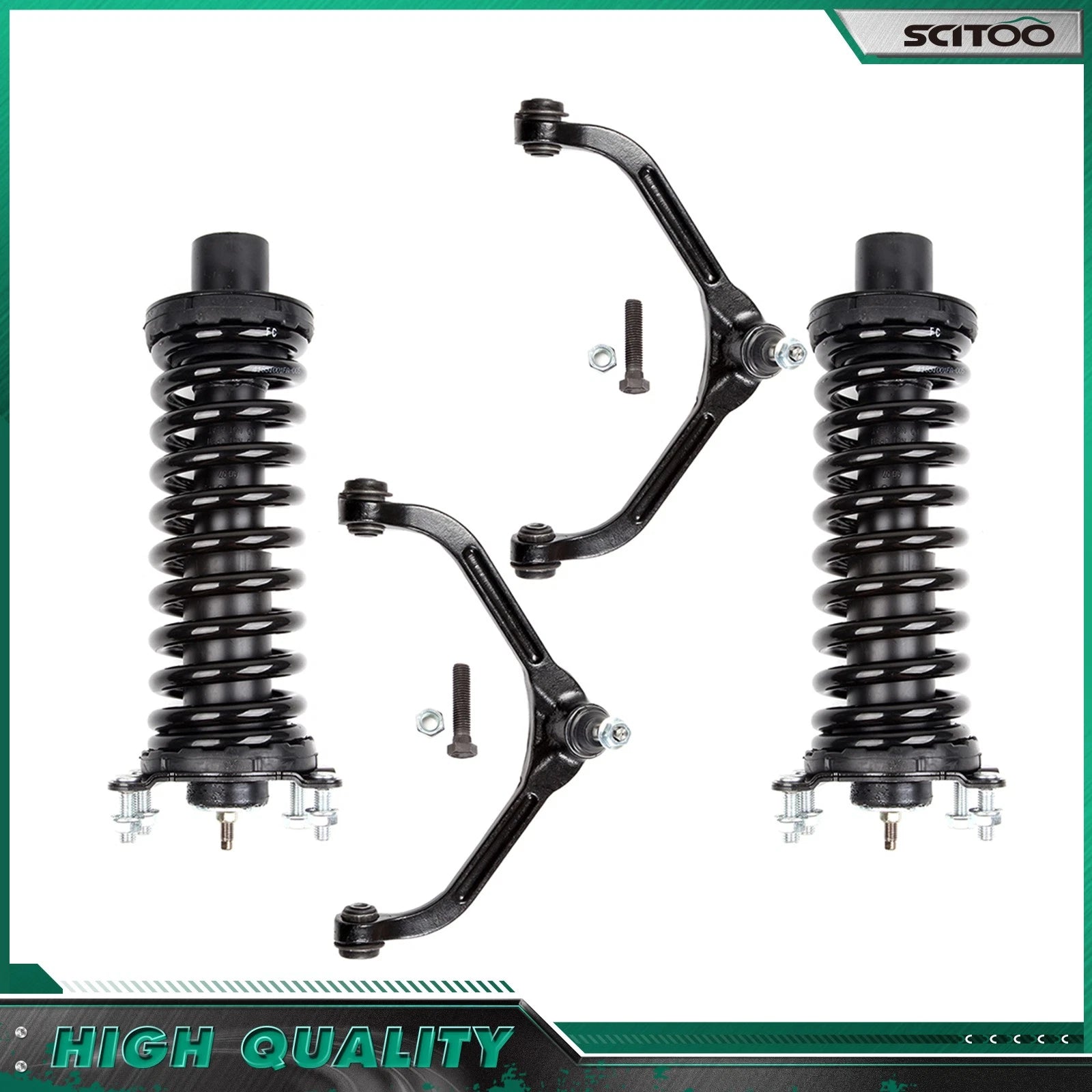 Set of 4 Front Struts w/ Coil Spring & Upper Control Arm for Jeep Liberty (2002–2007)