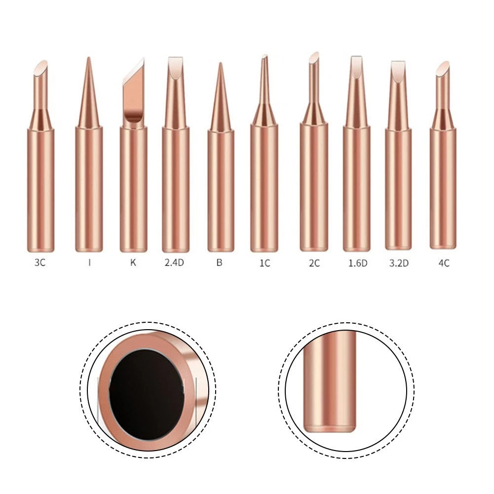Set of 10 Copper Soldering Iron Tips for 900MT Soldering Station