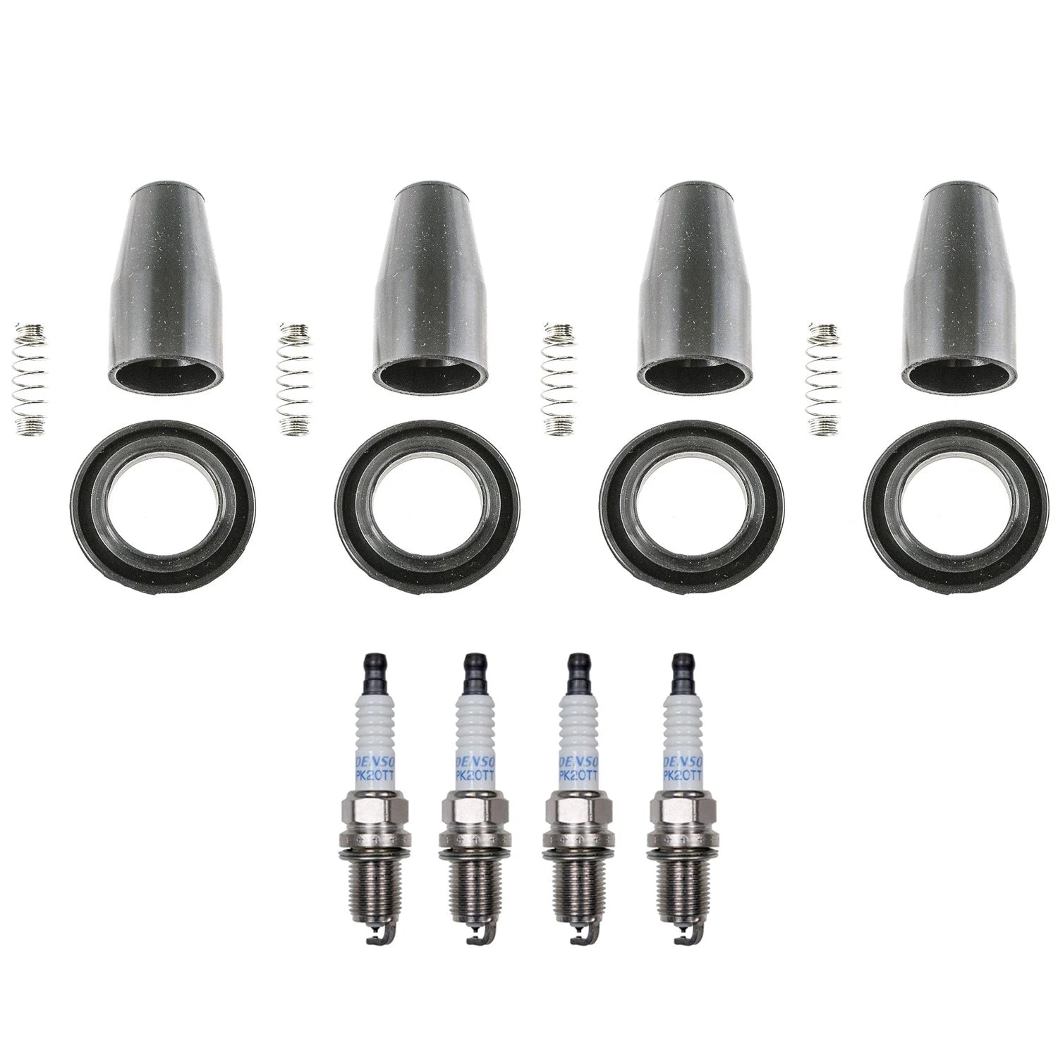 Set of 4 Denso Platinum TT Spark Plugs & Coil Boots for Chevrolet Cruze Sonic (2011–2019)