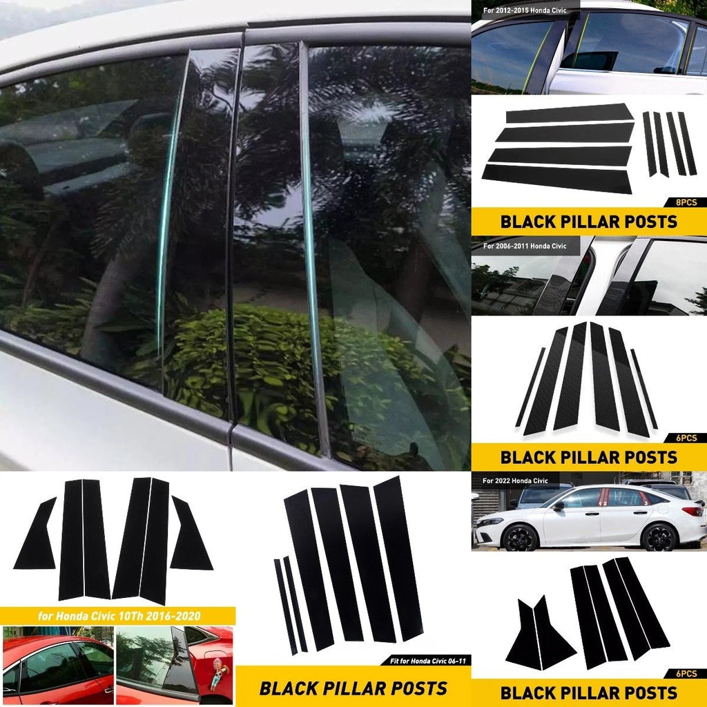 Set of 4 Door Pillar Window Post Cover Trim Stickers for Honda Civic (2006–2022)