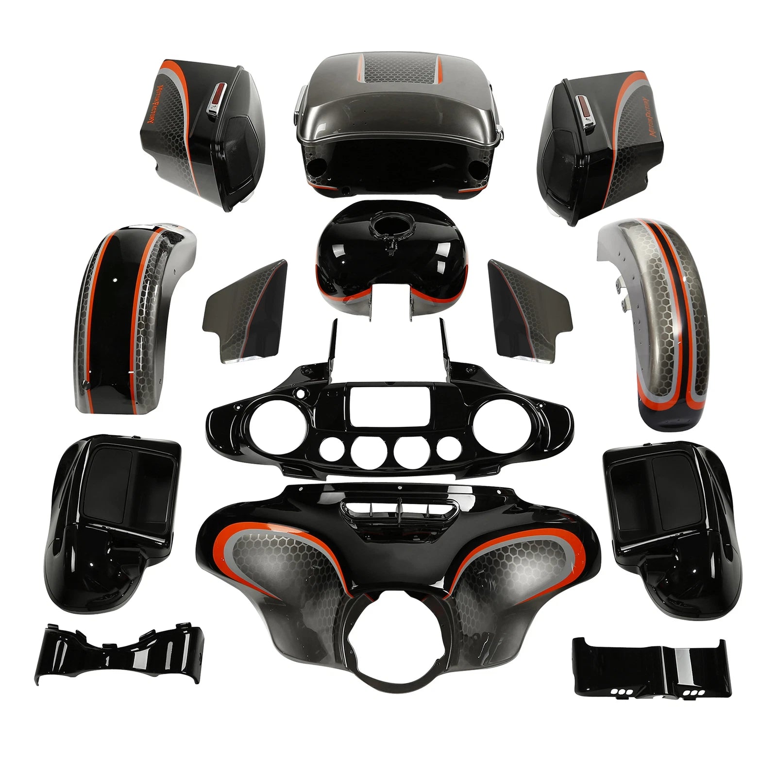 Fairings Bodywork for Harley Touring Electra Glide (2014–2024) Black Honeycomb Fade