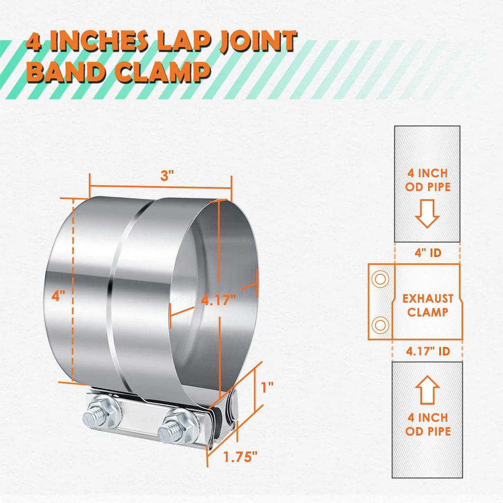 2X 4" Stainless Steel Catback Exhaust Lap Joint Band Seal Clamps for
