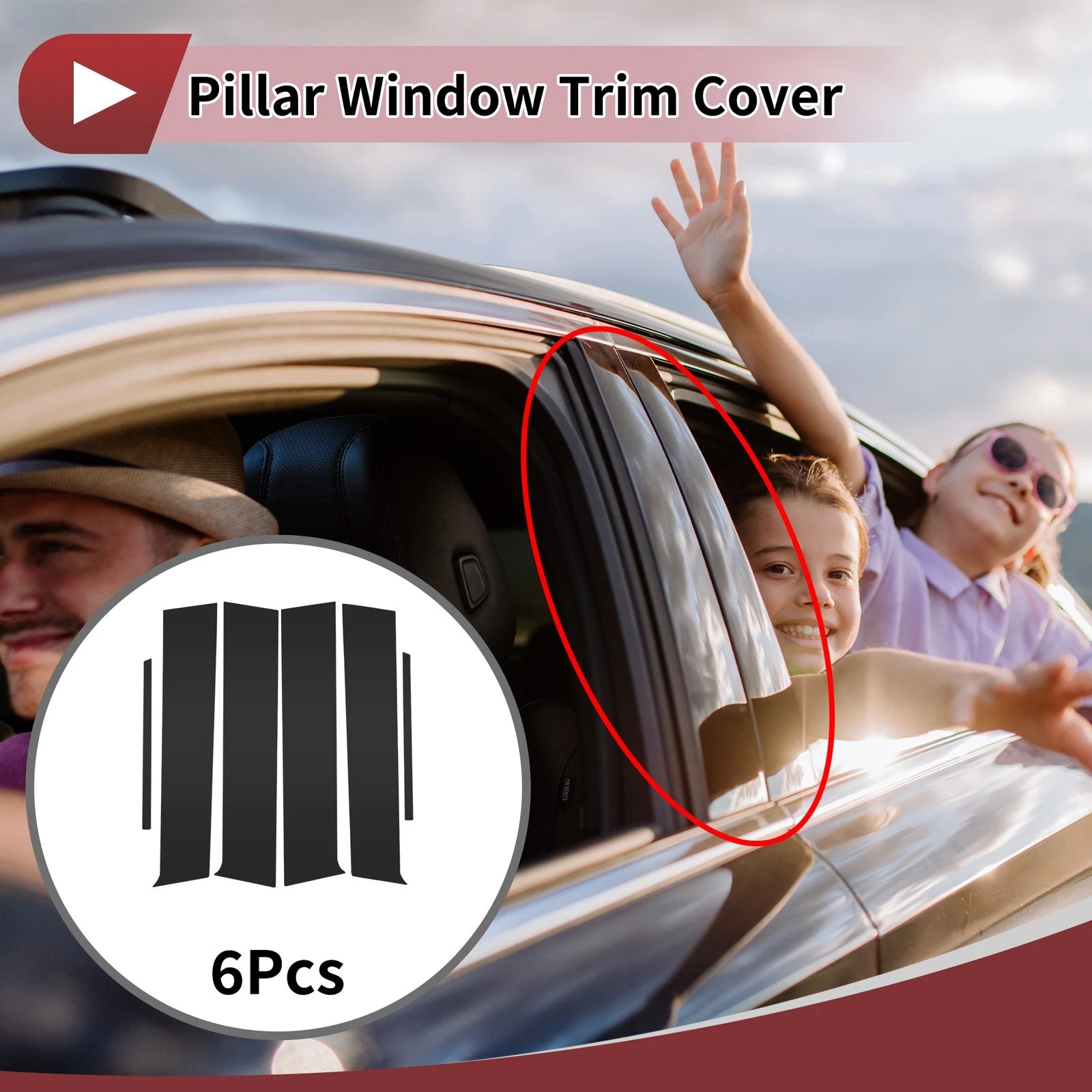 Set of 6 Car Door Pillar Window Trim for Toyota Aqua (2011–2019) Black