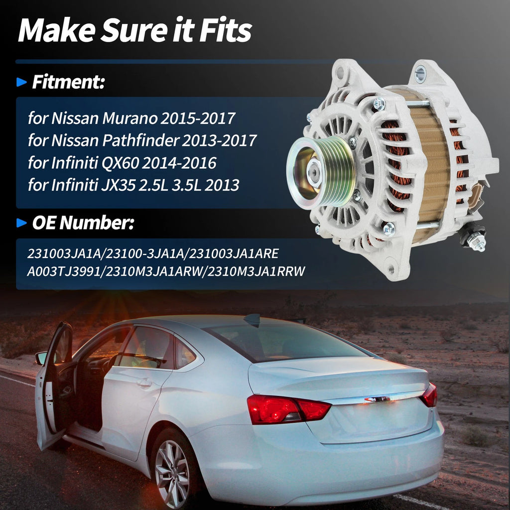 Alternator for Nissan Murano Pathfinder Infiniti QX60 JX35 (2011–2017) No. 231003JA1A