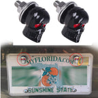 2X Skull Black Motorcycle License Plate Frame Bolts Screws Red Eye