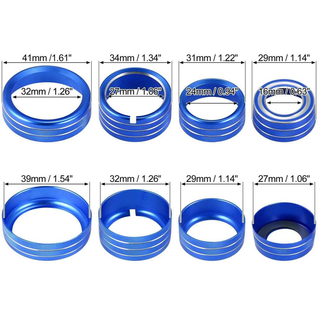 8 Pcs Blue AC Radio Switch Knob Cover for Chevy Silverado, GMC Sierra (2014–2018)