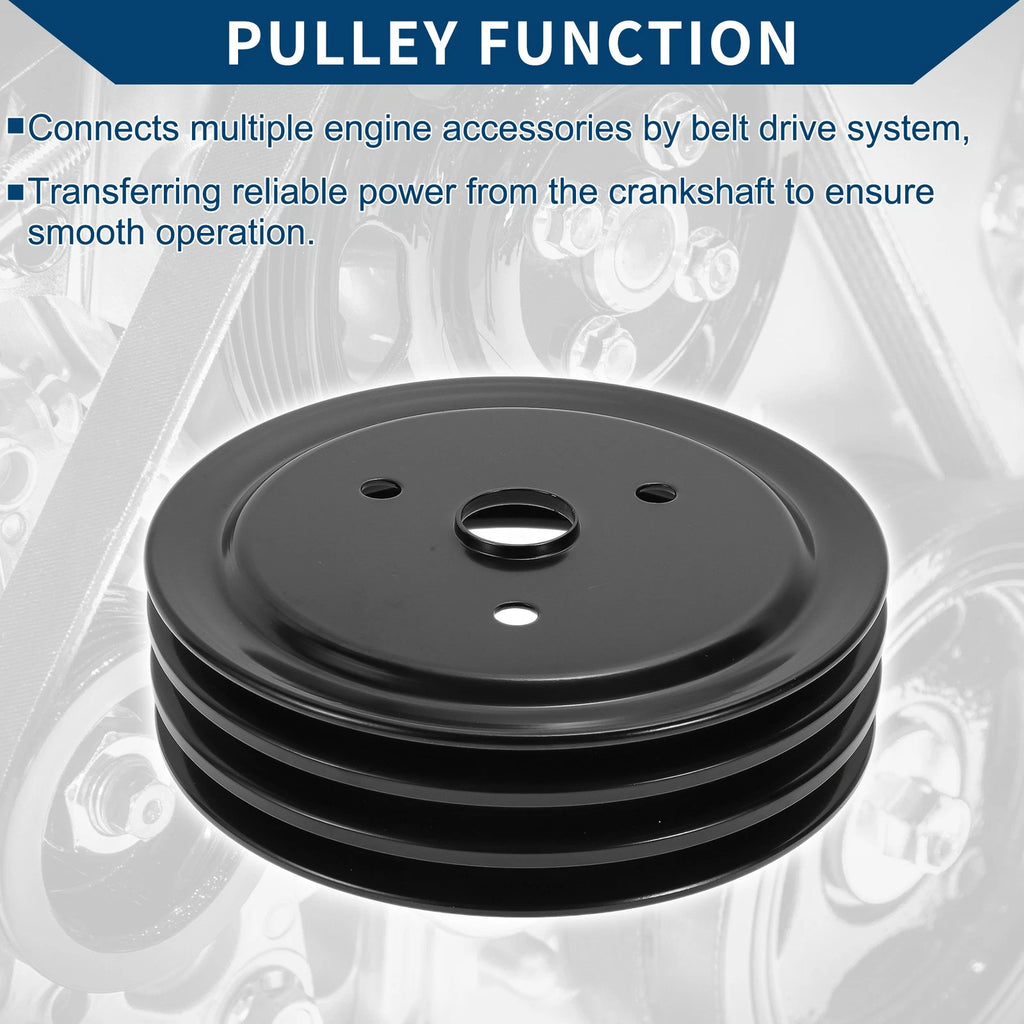 3 SWP Triple-Groove Short Water Pump Crank Pulley for Chevy SBC Small Block (262)