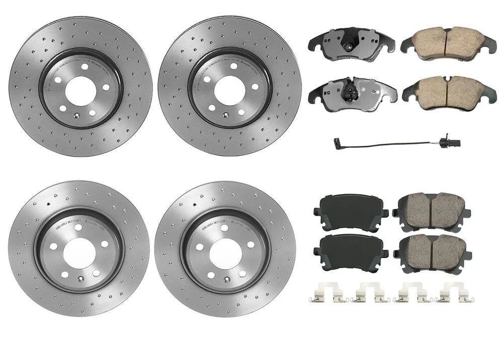 Akebono Front Rear Brake Kit Euro Pad Xtra Drilled Rotors for Audi A4 A5 (2009–2016)