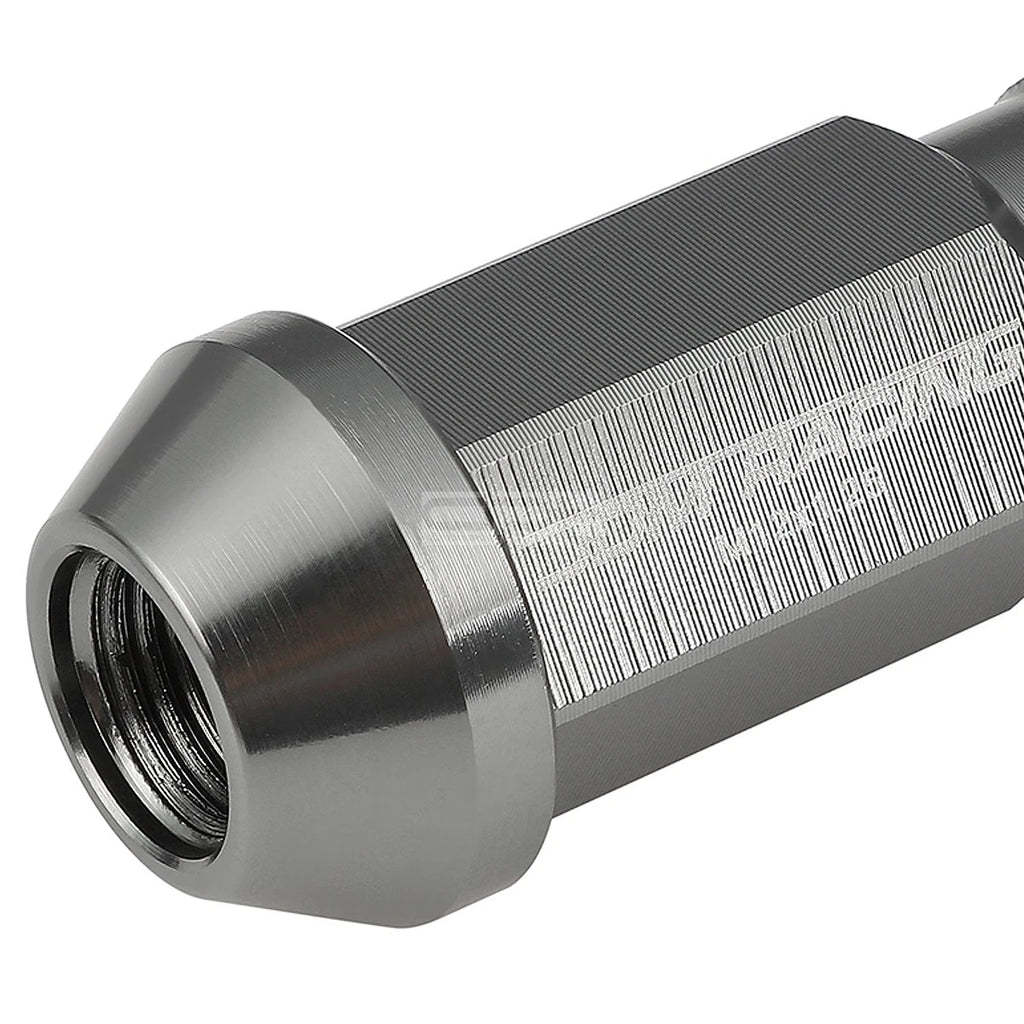 Set of 20 Open End M12x1.25 50mm Tall Gun Metal Universal Lug Nuts + Lock Key