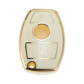 TPU Silicone Car Key Case for Mercedes-Benz (2 Buttons) - White/Gold Edge