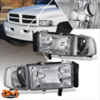 Chrome Housing Headlight Clear Corner Signal Lamps for Dodge Ram 1500-3500 (1994–2002)