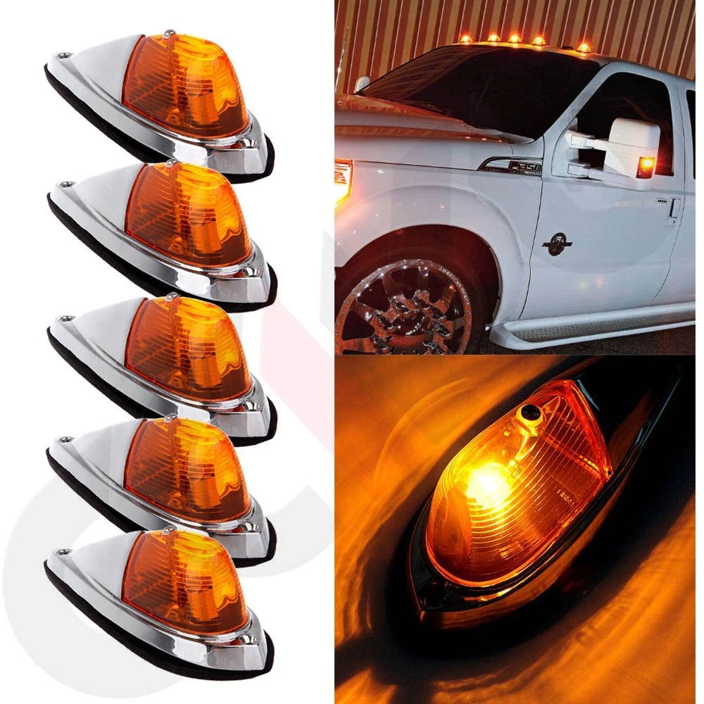 5x Amber Teardrop Cab Roof Lights for Semi Trailer (Universal)