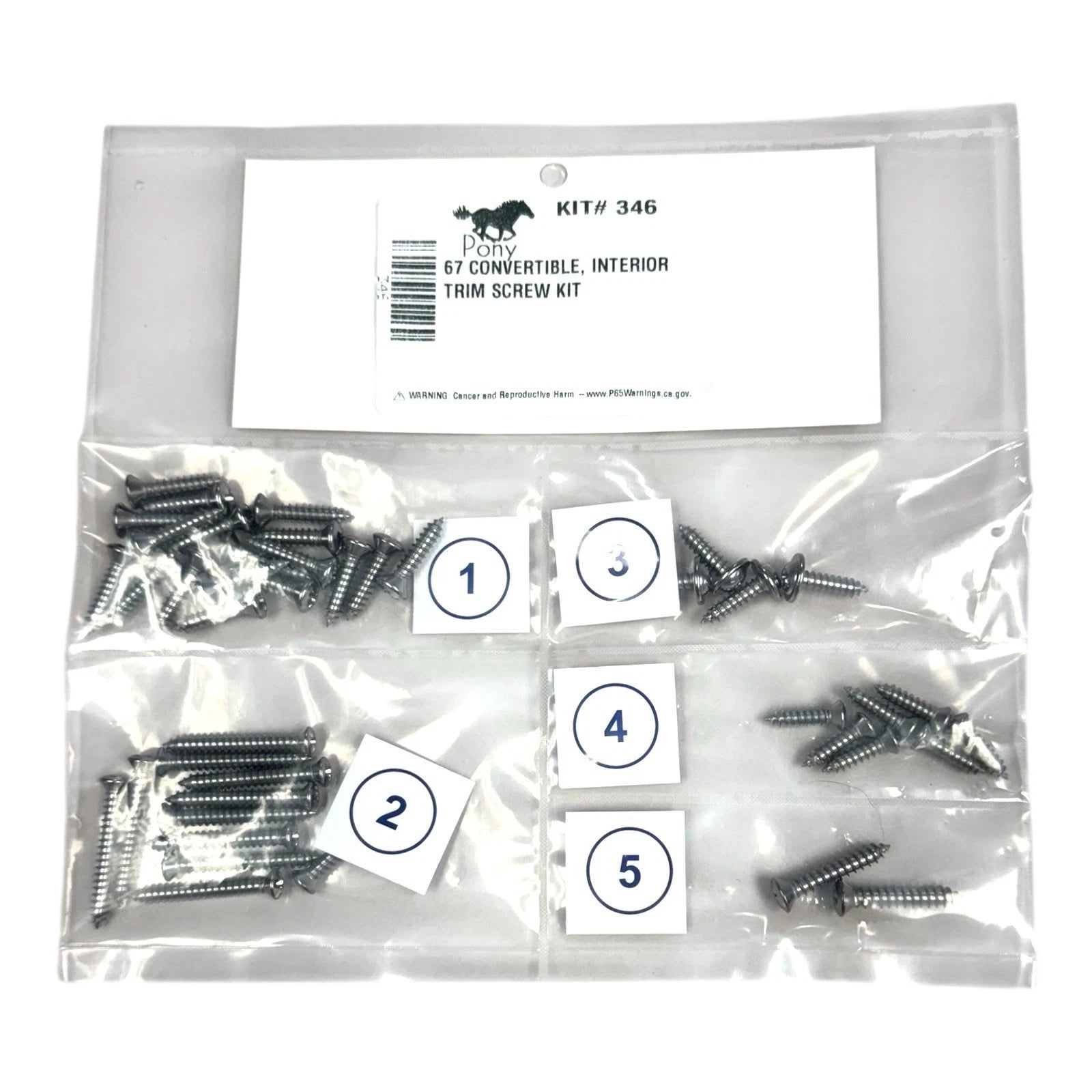 Interior Trim Screw Hardware Kit for 1967 Ford Mustang Convertible (OEM)