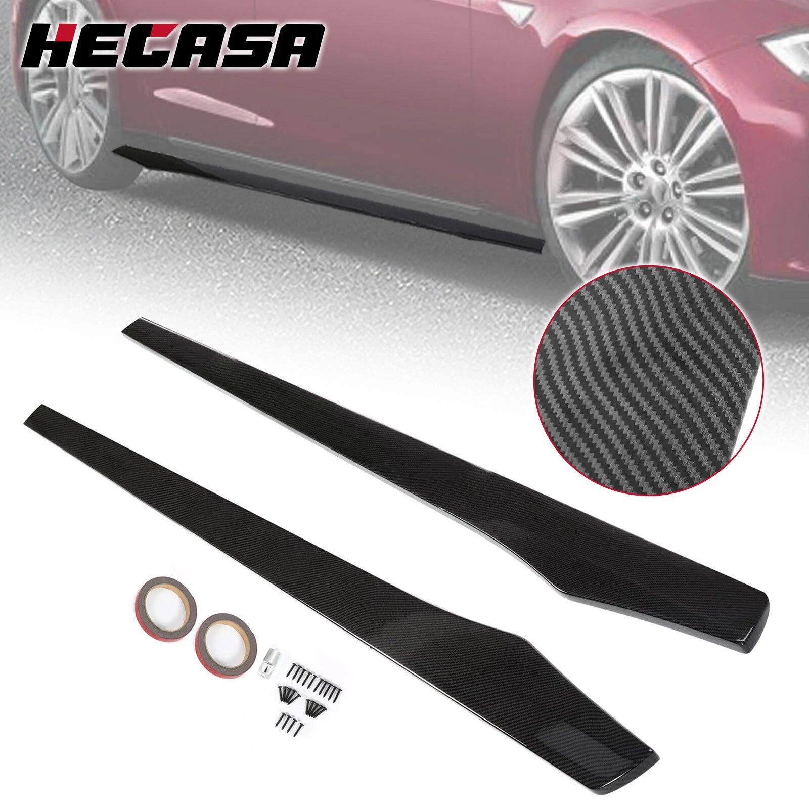 Side Skirt Extension Pair for Tesla Model S (2012–2019) Carbon Fiber Style