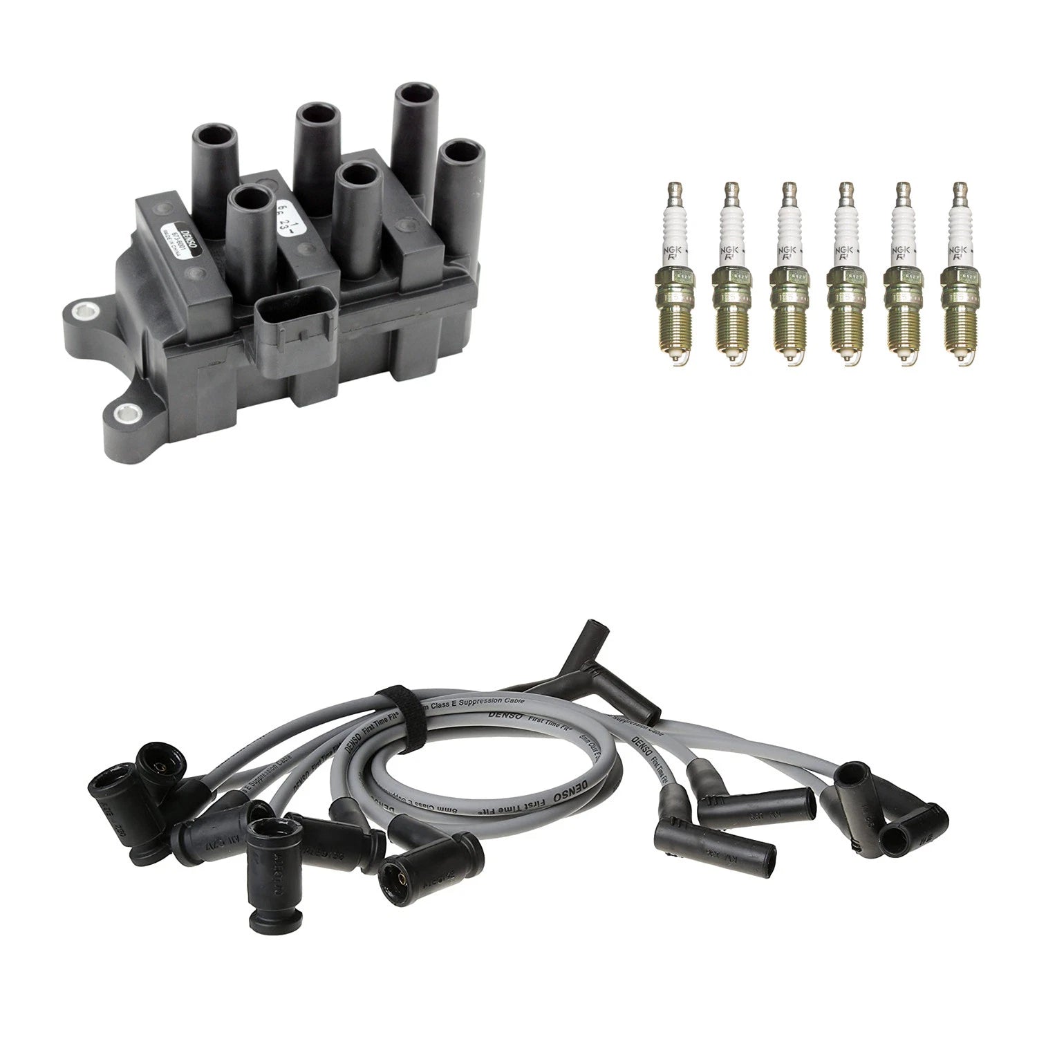 Denso Ignition Coil Wires & NGK Spark Plugs Kit for Taurus V6 (1996–1999)