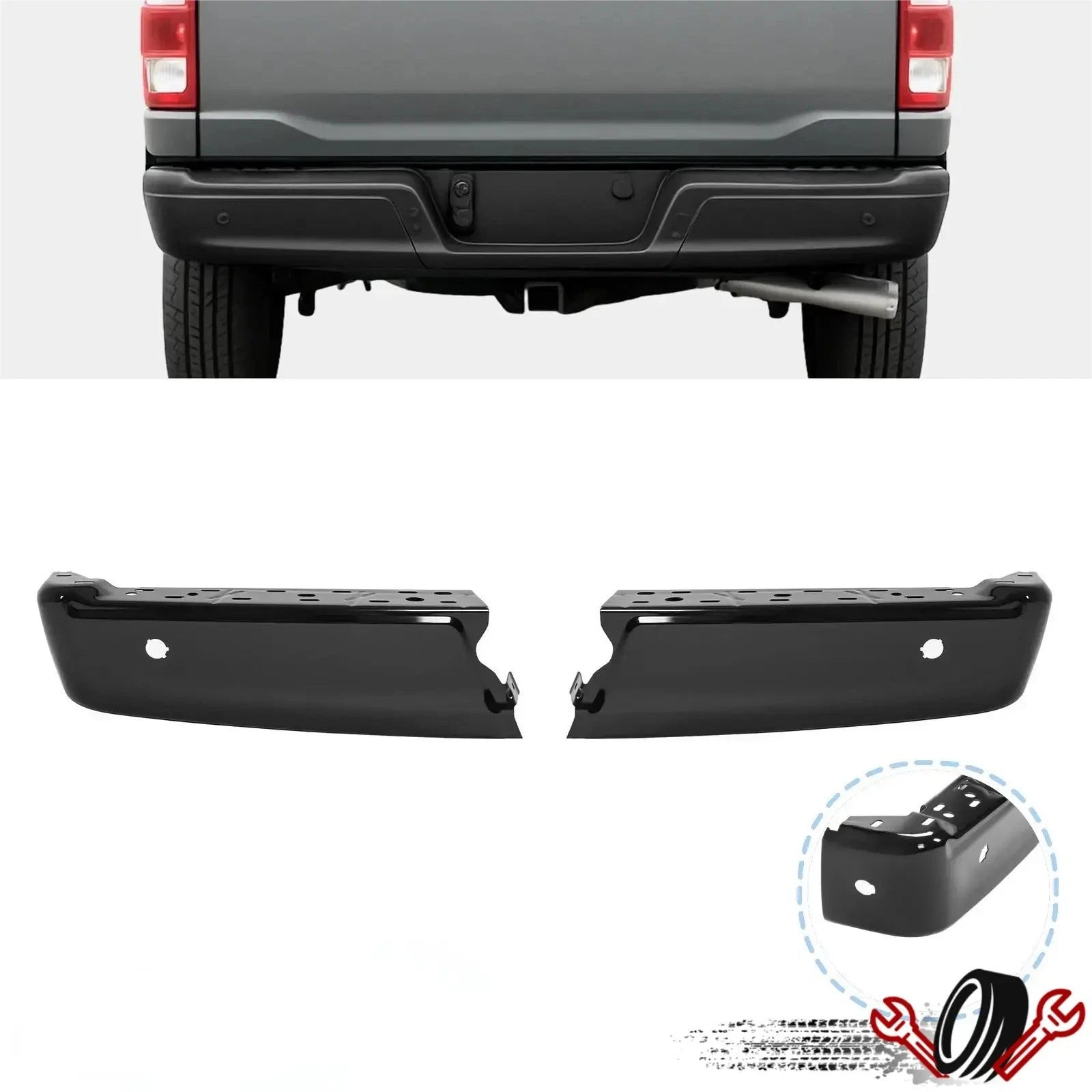 Set of 2 Rear Bumper Ends with Sensor Holes for Ford F-150 (2021–2023)