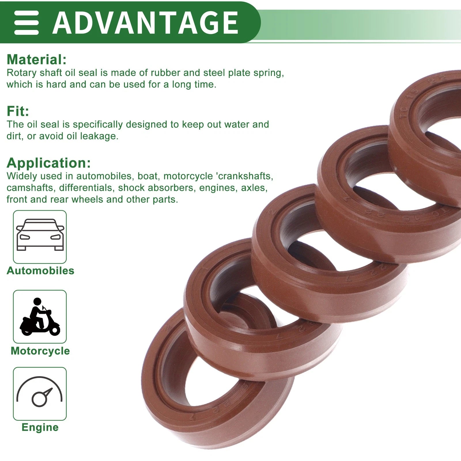 Set of 5 Oil Seal Rotary Shaft Seal FKM Rubber 15x22x7mm