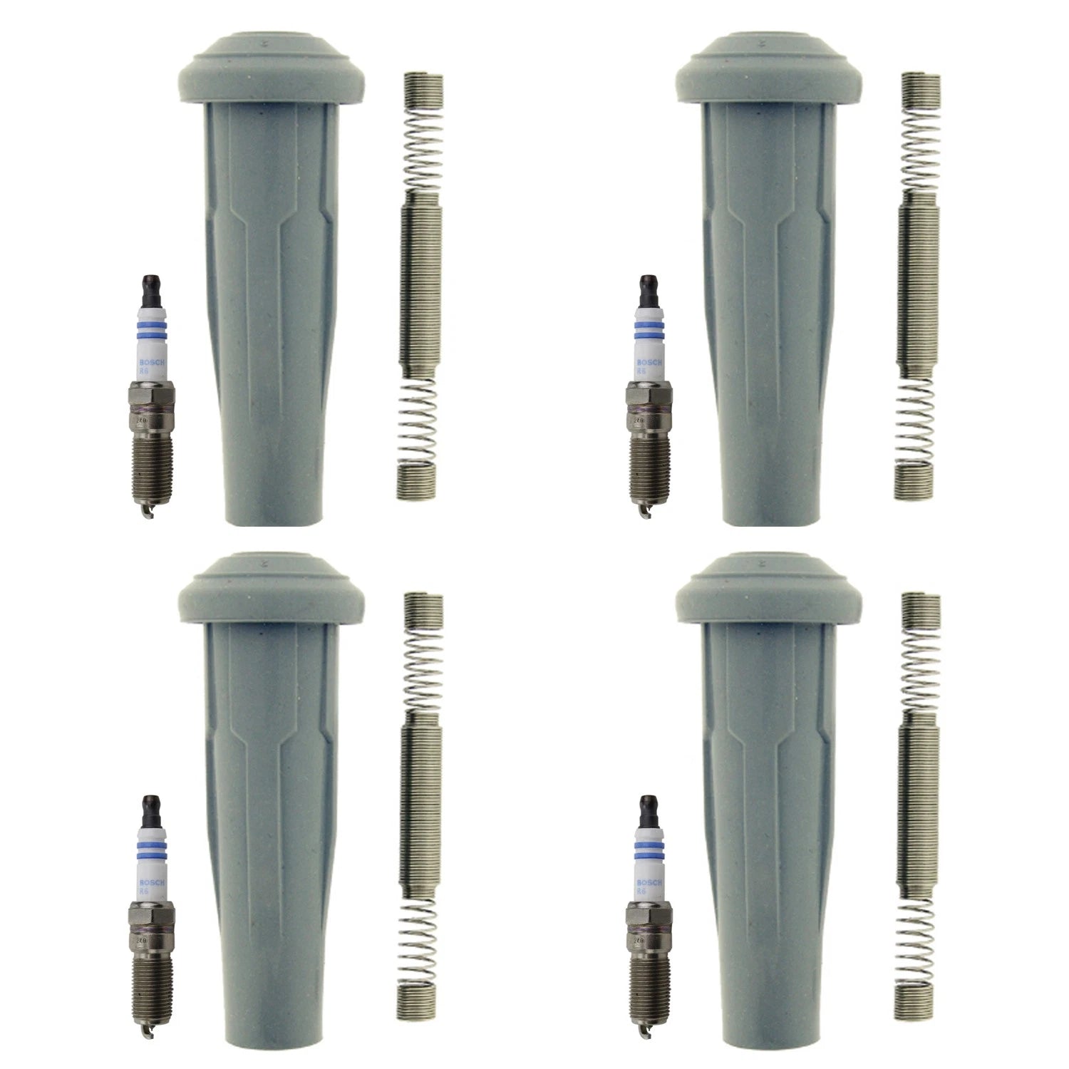 Set of 4 Bosch Double Iridium Spark Plugs & NGK Coil Boots for Escape Fusion MKZ
