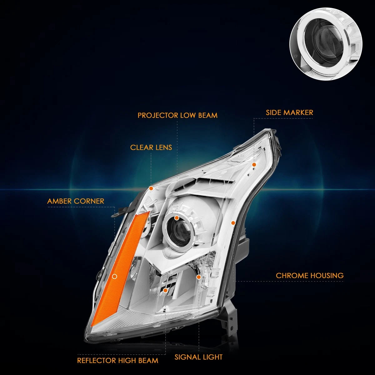 Left Side Projector Headlight for Cadillac SRX (2010–2016)