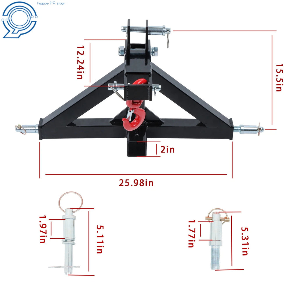 3-Point Trailer Hitch with 2" Receiver for Category 1 Tractors