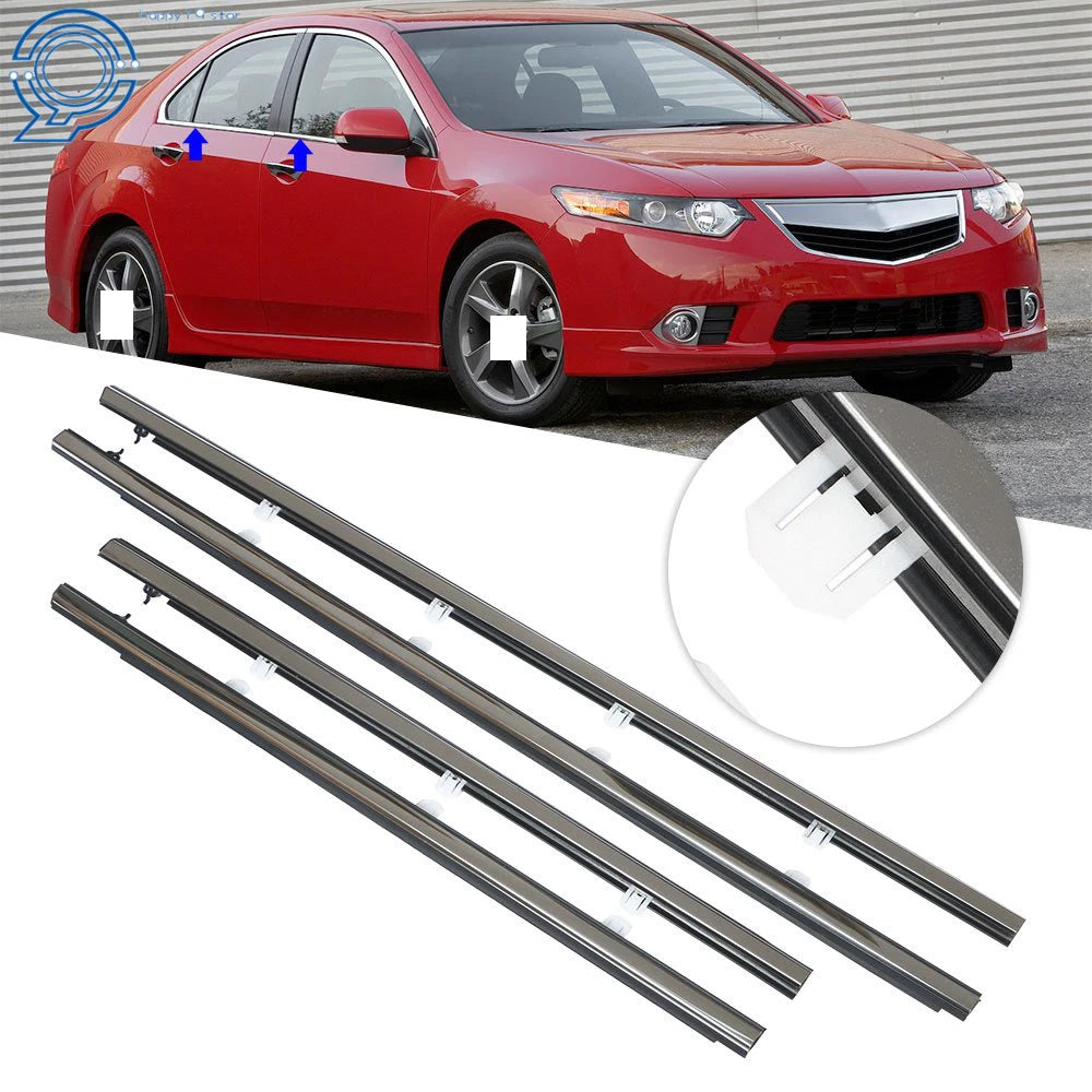 Set of 4 Window Weatherstrip Seals for Acura TSX (2009–2014) Chrome