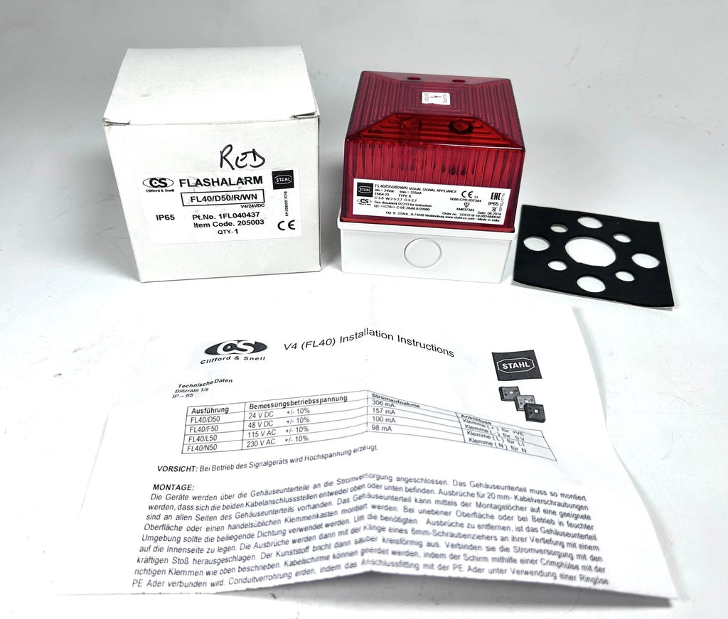 Clifford & Snell Red Alarm Flash Light for 1FL040437, FL40/D50 (24V)