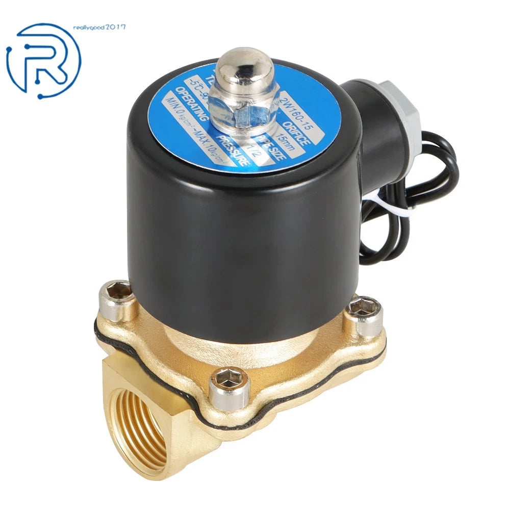 Electric Solenoid Valve for Water Air Gas (12V DC, 1/2" NPT)