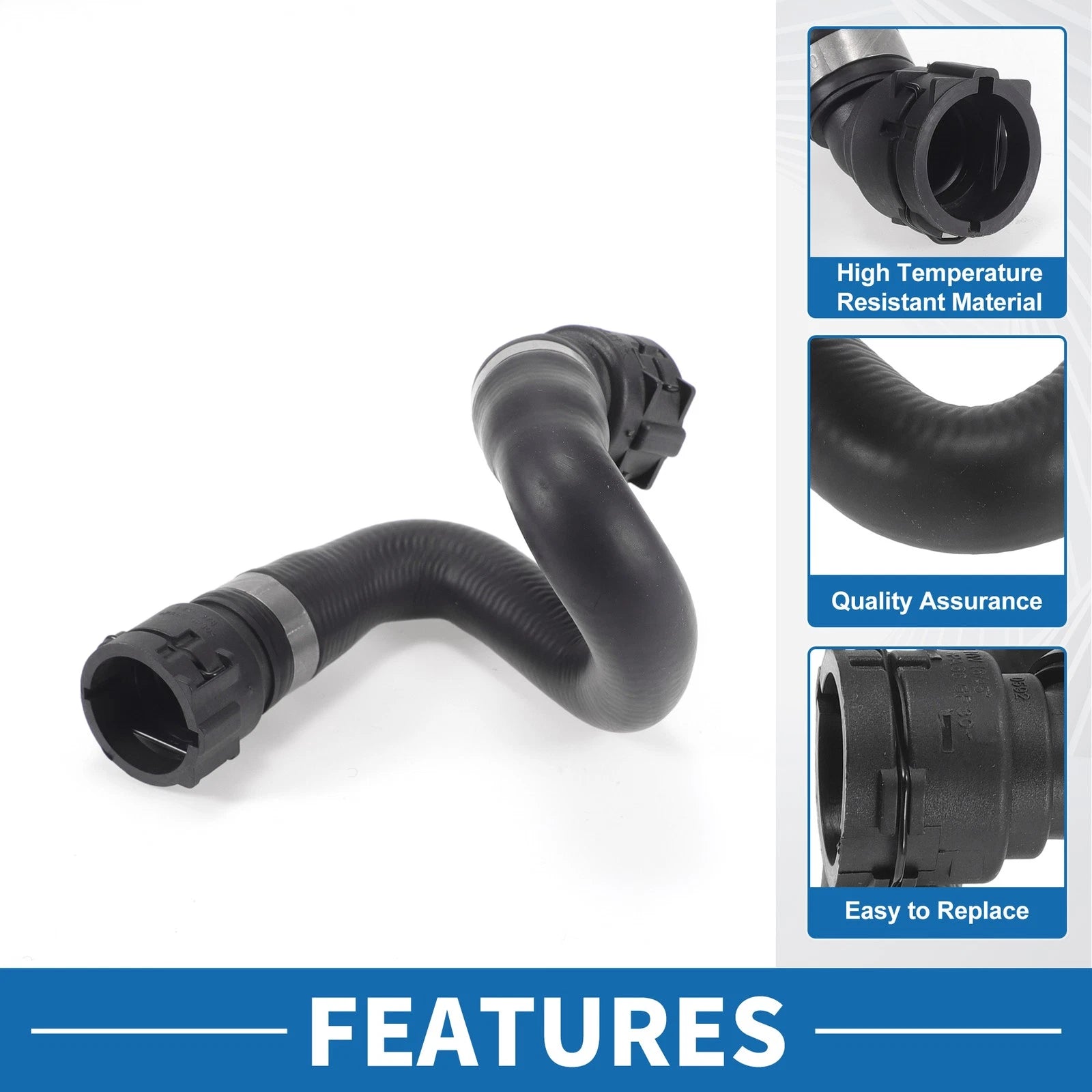 HVAC Heater Hose No. 64218377701 for BMW 745i (2002–2005) Rubber Black