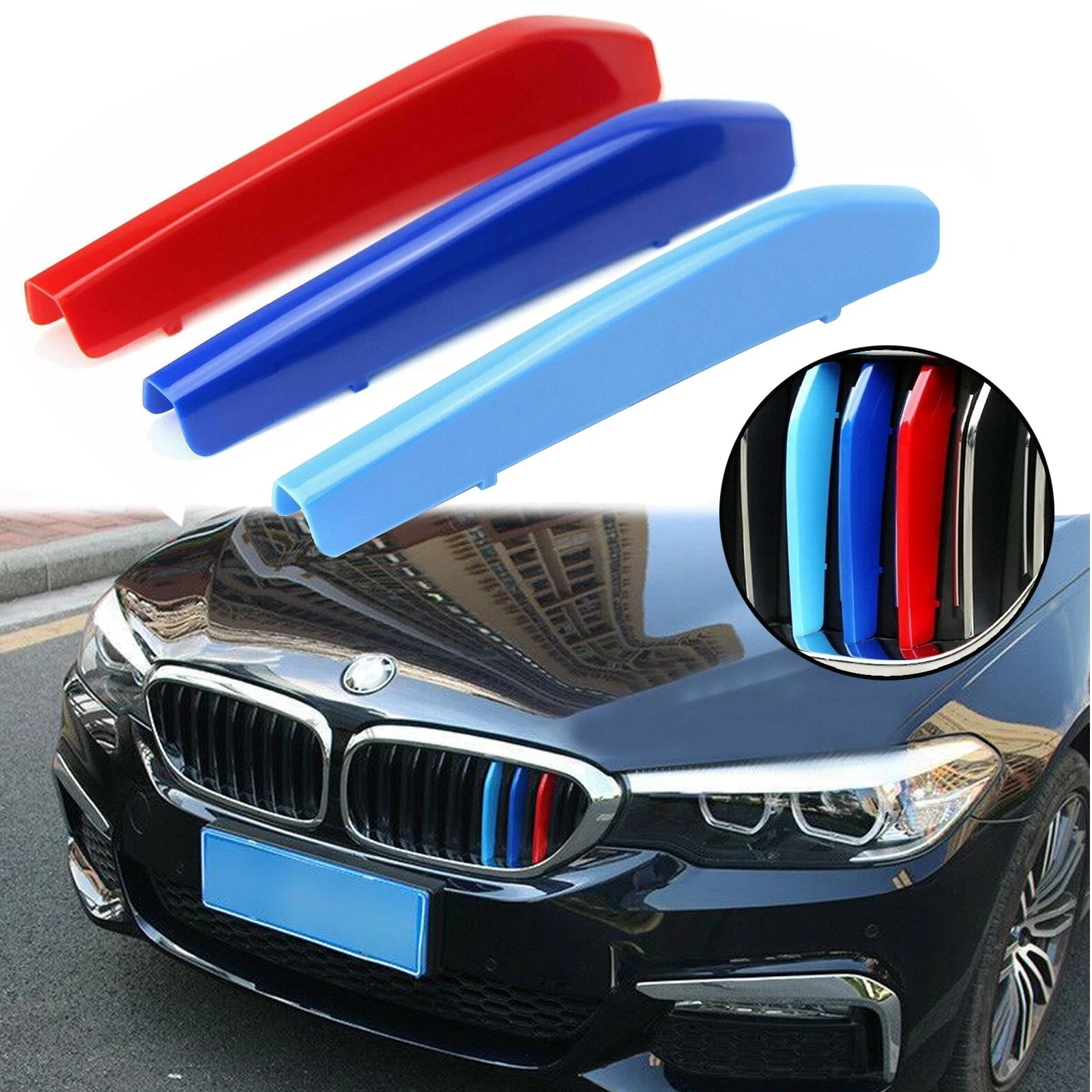 9-Beam M-Colored Strips Kidney Grille Insert for BMW 5 Series (2017–2020)