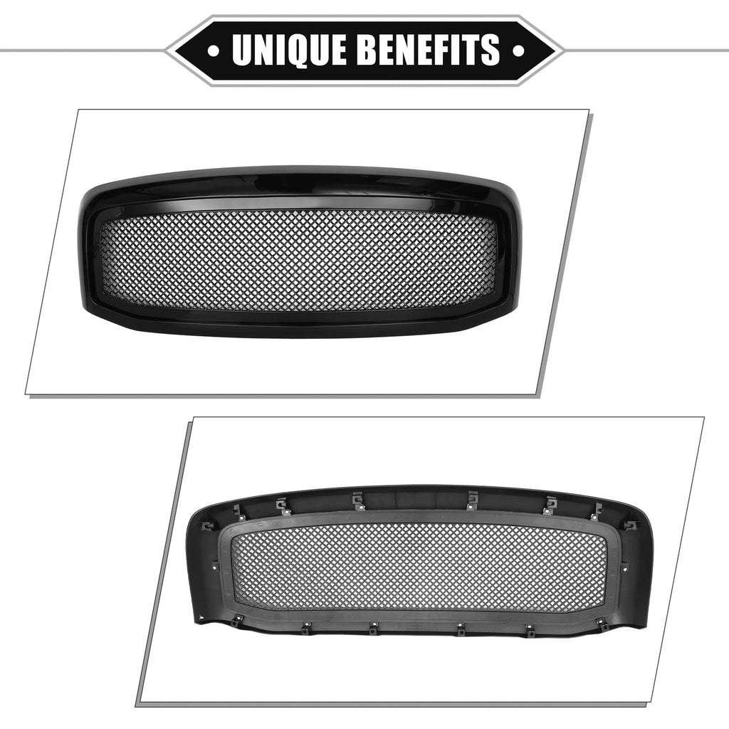Front Grille Assembly for Dodge Ram 3500 (2006–2009) Gloss Black