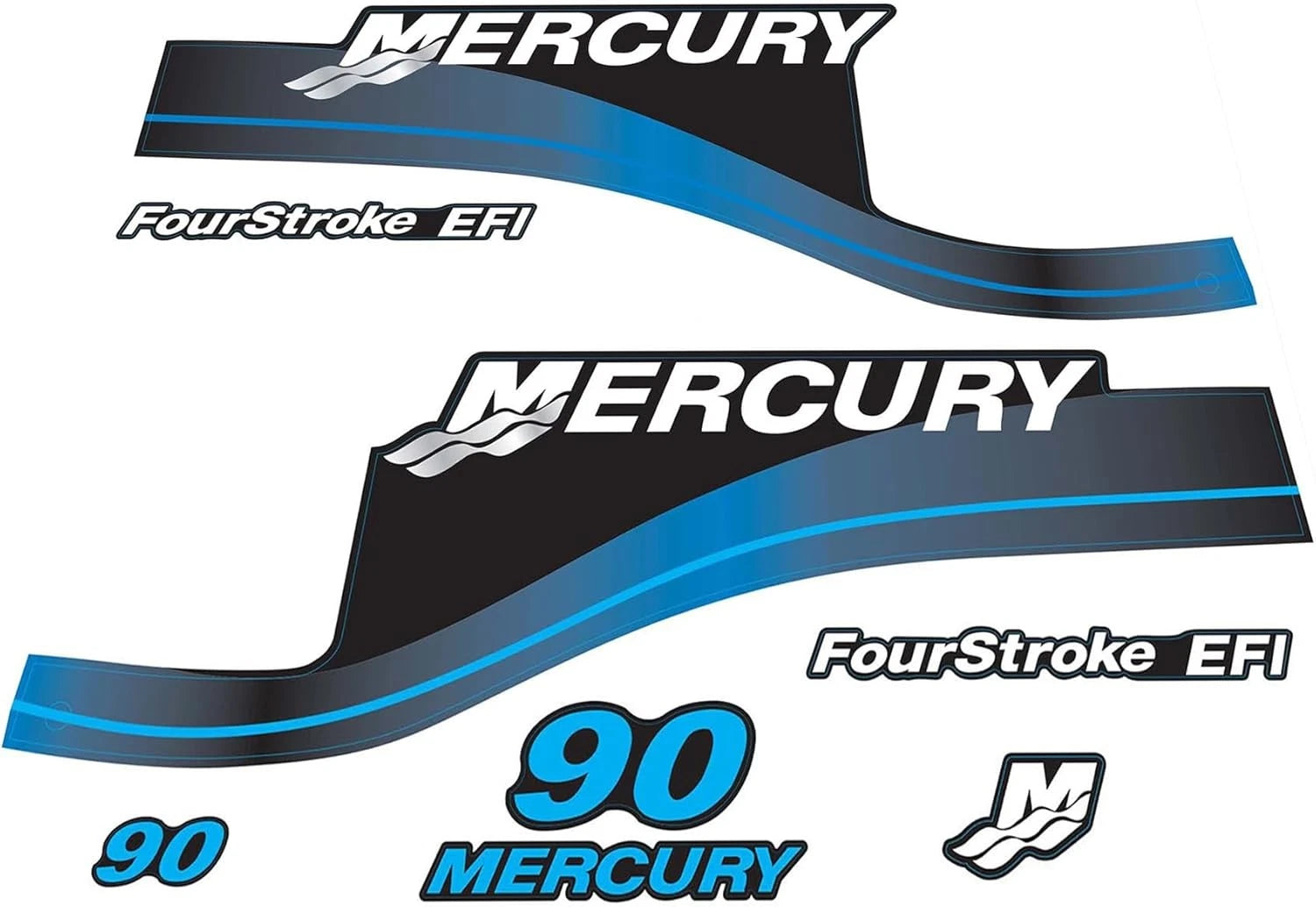 Set of 2 Outboard Engine Decals for Mercury 90 HP OptiMax (Blue)