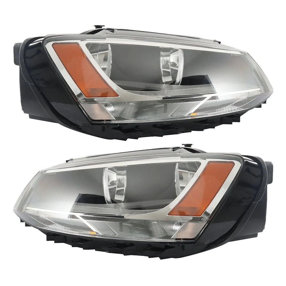 Pair of Headlights for Volkswagen Jetta (2011–2018) Halogen Black