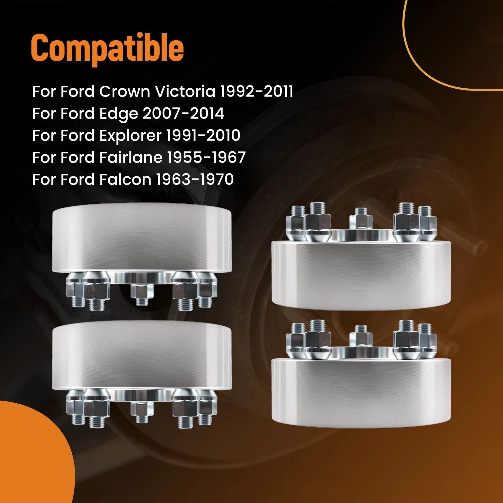 2 Inch Wheel Spacers for Ford Crown Victoria Mustang (1992–2014) M12x1.5