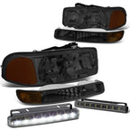 Smoked Headlight, Bumper, Amber Corner, LED Fog Light Kit for GMC Sierra/Yukon (1999–2006)