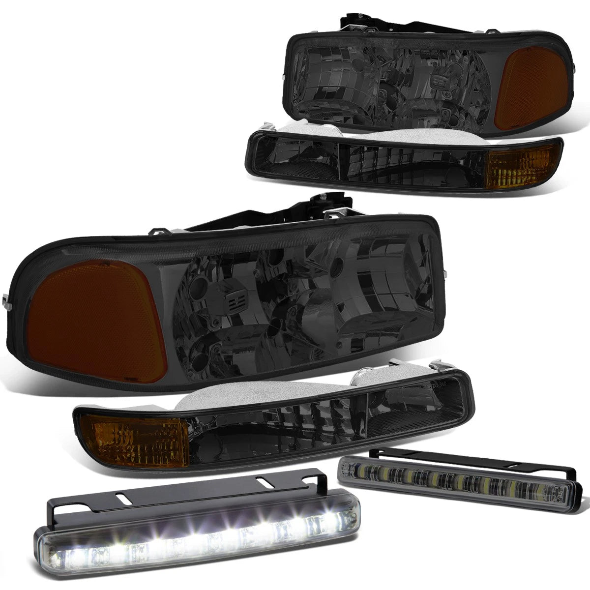Smoked Headlight, Bumper, Amber Corner, LED Fog Light Kit for GMC Sierra/Yukon (1999–2006)