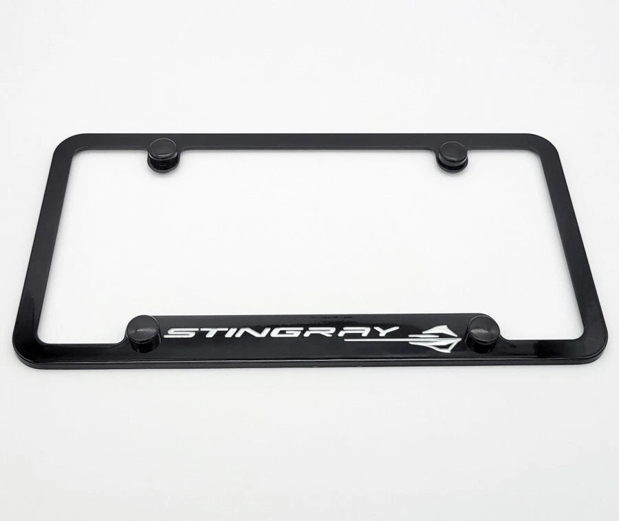 License Plate Frame Rear Black with Silver Chevy C8 Corvette Logo for Chevrolet Corvette (2020–2022)