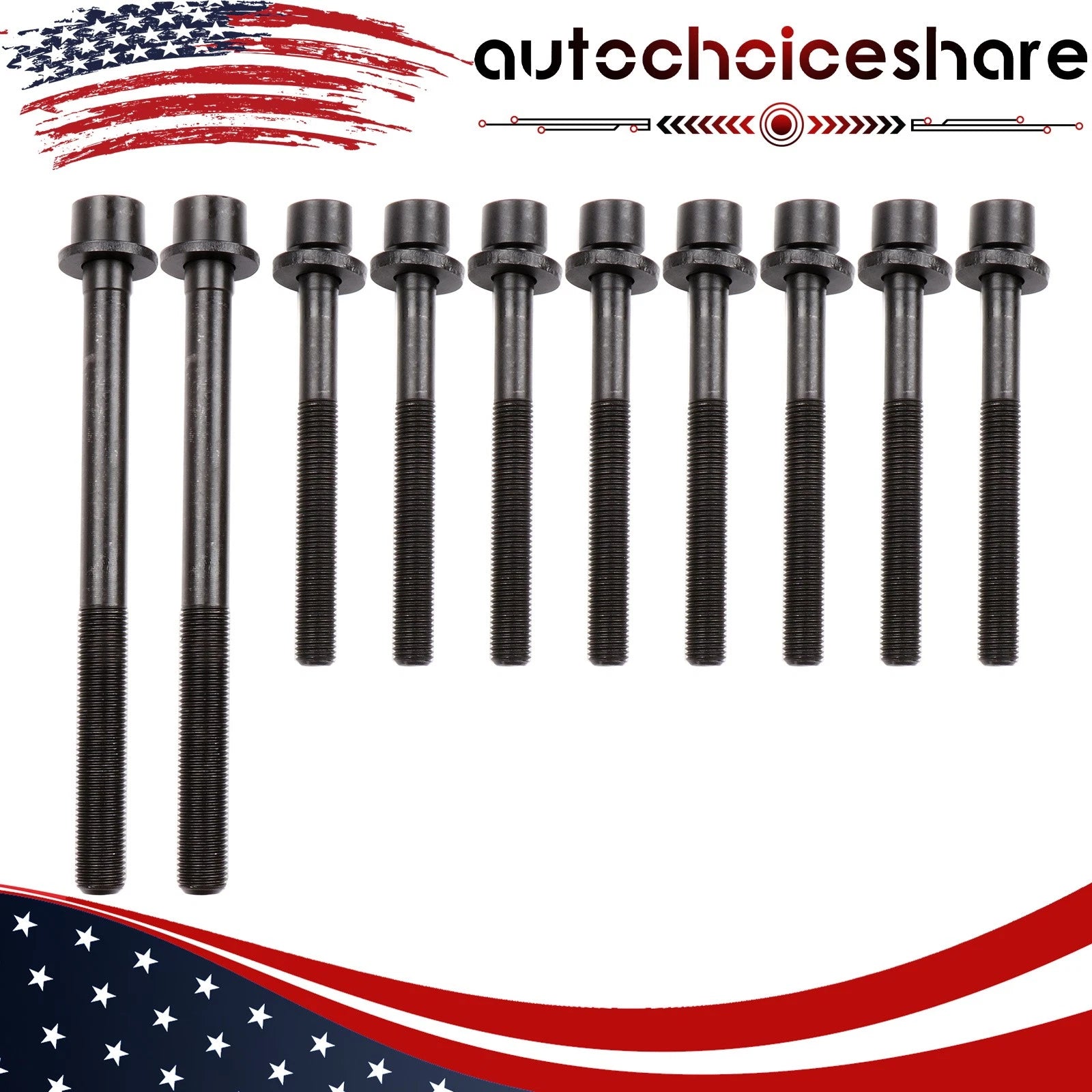 Set of 10 Head Bolts for Hyundai Elantra, Tiburon, Kia Spectra5 (1996–2012)