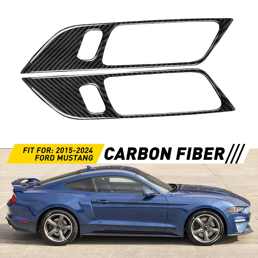 Carbon Fiber Inner Door Handle Bowl Panel Cover Trim for Ford Mustang (2015–2024)