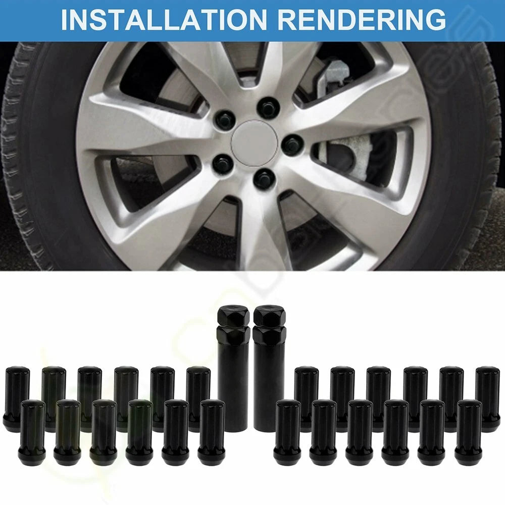 Set of 24 Black M14X2 7 Spline Lug Nuts for Ford Lincoln Navigator (2003–2023)