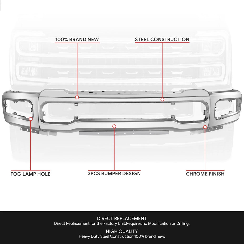 Chrome Front Bumper Face Bar w/ Fog Light Holes for Ford F-250 F-350 (2023–2026)