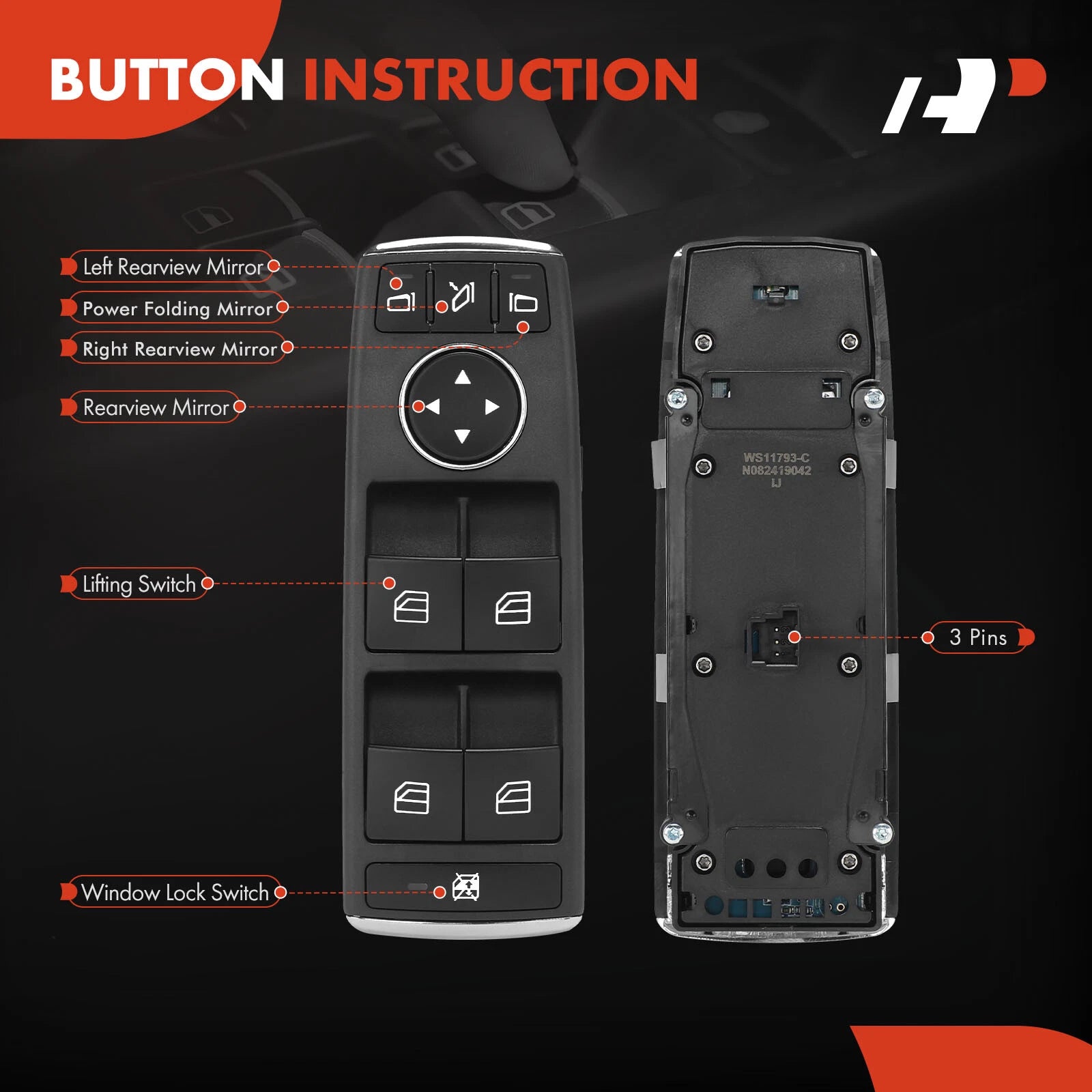 Front Left Power Window Switch for Mercedes-Benz GLE43 AMG (2017-2019)