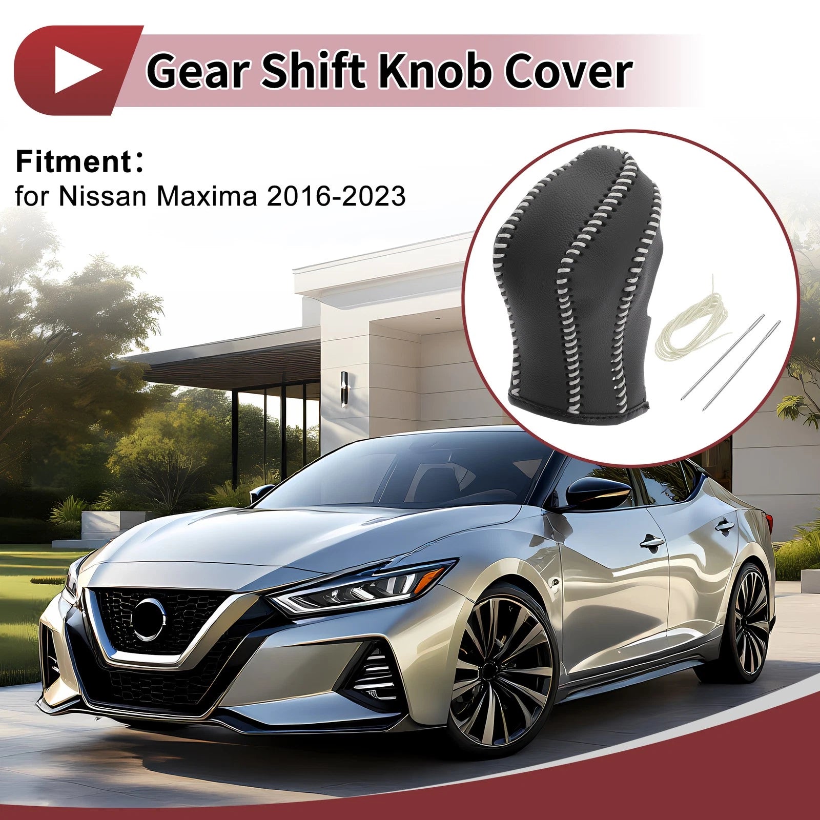 1 Pc Gear Shift Knob Cover for Nissan Maxima (2016–2023) Black Beige Faux Leather