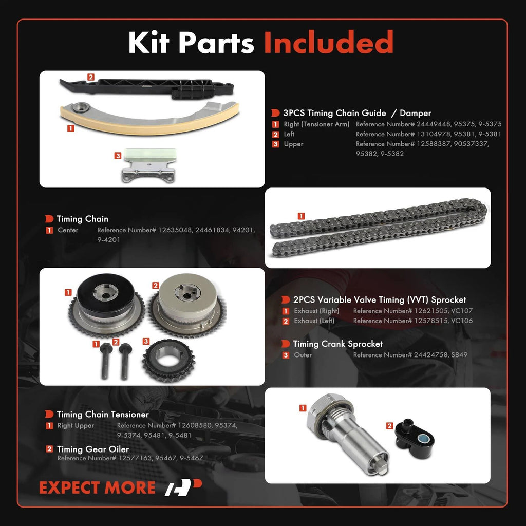 9x Front Timing Chain Kit for Chevrolet Equinox Malibu (2008–2010)