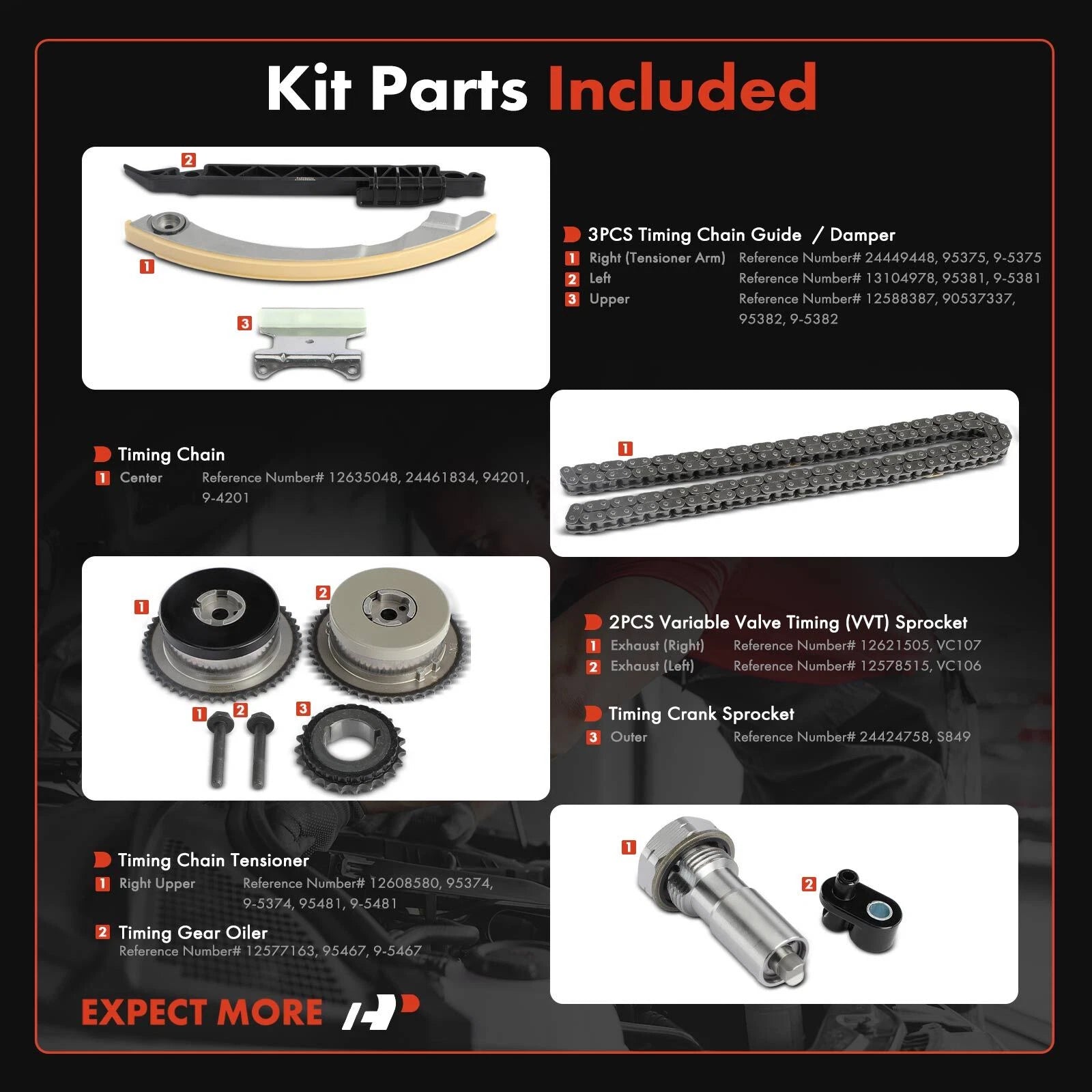 9x Front Timing Chain Kit for Chevrolet Equinox Malibu (2008–2010)